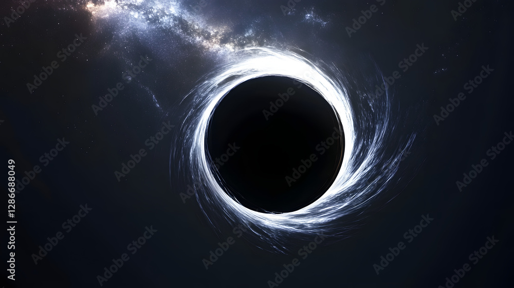 Poster artistic representation of a black hole in space with cosmic elements and deep space background