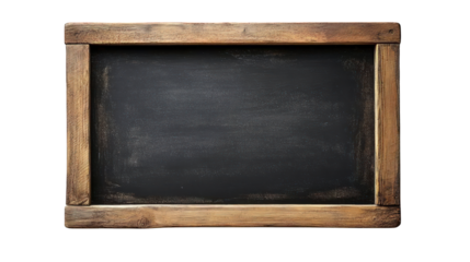Chalkboard sign with a wooden frame, rustic and vintage feel, isolated on a transparent or white background. --ar 16:9
