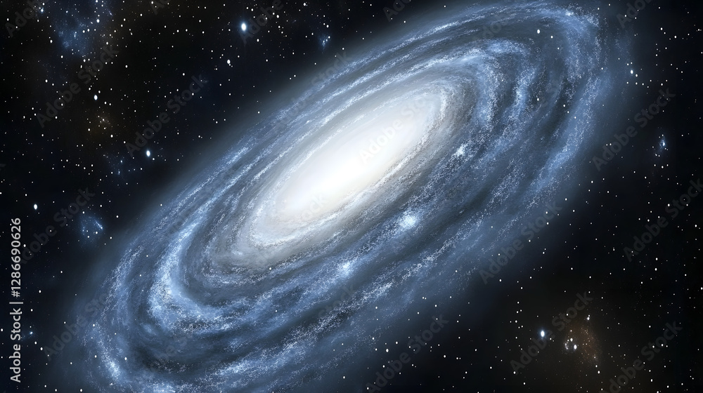 Poster cosmic visual representation of the andromeda galaxy with celestial elements in a stunning night sky