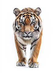 Fototapeta premium Standing bengal white tiger isolated on a white background, animal.