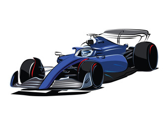 Formula car color illustration. Sports car collection for design of fliers, brochures and banners. Blue colored race car