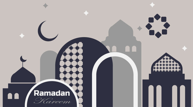 Banner design | Islamic background with pattern shape | Elegant vector background with moon, star, lamp for greeting,  ramadan, occation, invitation with white, navy-blue colour