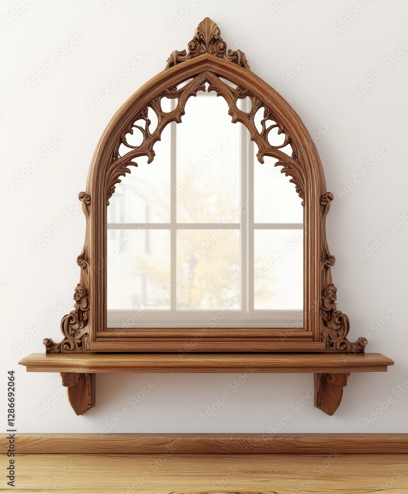 Aufkleber a sleek mirror rests on a shelf, complemented by an additional shelf beneath, enhancing the modern d