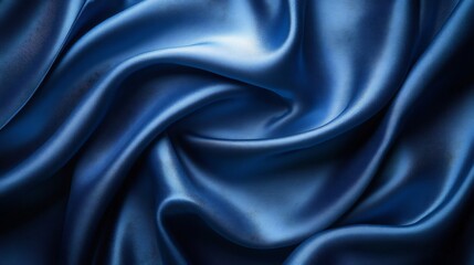 Fototapeta premium Deep blue silk dramatically swirls creating luxurious texture. AI Generated
