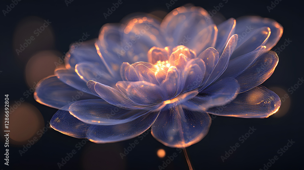 Poster close-up of a flower illuminated by soft light showcasing delicate petals and intricate details