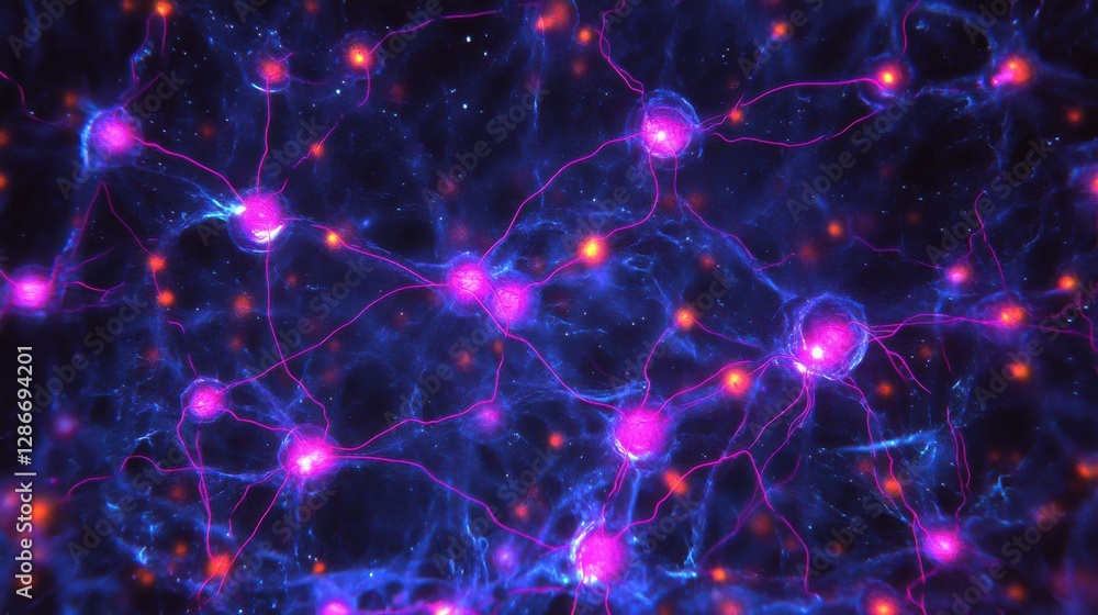 Aufkleber abstract neural network visualization with bright nodes and colorful connections in dark background