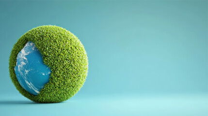 Sustainable Image Concept for Environmental Earth Day Awareness, 3D Rendered Earth Covered in Lush Grass, Copy Space for your text