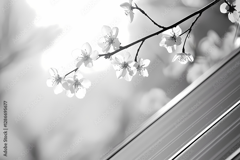 Aufkleber blooming spring: a monochromatic display of delicate cherry blossoms gracing a diagonal-edged tech c