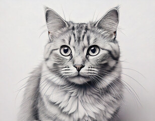 Pencil Drawing of a Cat Portrait in Black and White