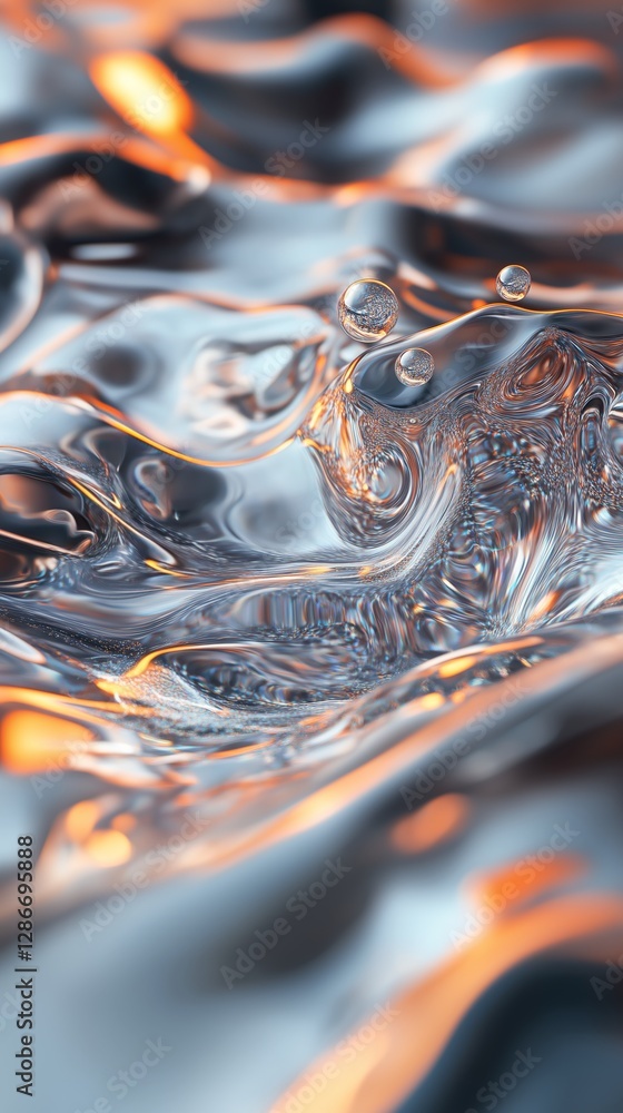 Aufkleber water droplets create ripples on a shimmering surface reflecting light and color