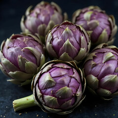 Obraz premium Closeup shot of artichokes on a dark background