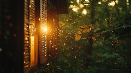 Obraz premium Soft Morning Drizzle on Wooded Cottage