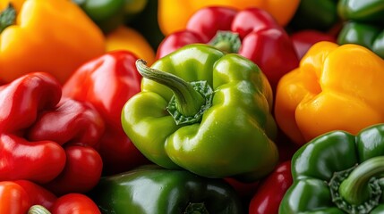 This image showcases a vibrant collection of various colored bell peppers, highlighting their natural beauty and freshness, perfect for culinary themes or healthy eating.