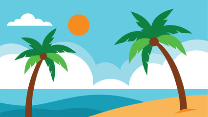 Summer beach scene with coconut trees vector