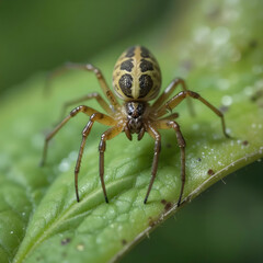 Fototapeta premium Closeup shot of a spider on the green leaf
