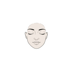 Minimalist Illustration of a Calm Face with Closed Eyes on a White Background