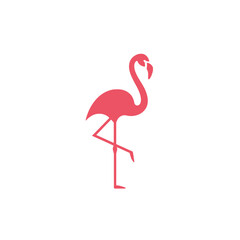 Minimalist Flamingo Art Illustration in Bold Pink on White Background