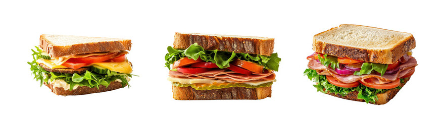 Delicious Fresh Sandwiches with Layers of Ingredients on Display