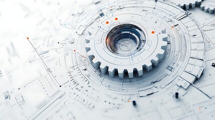 Metallic Gear on Circuit Board, A metallic gear placed on a complex circuit board with intricate pathways and components
