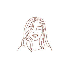 Minimal Line Art Drawing of a Smiling Woman