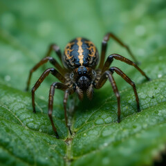 Fototapeta premium Closeup shot of a spider on the green leaf