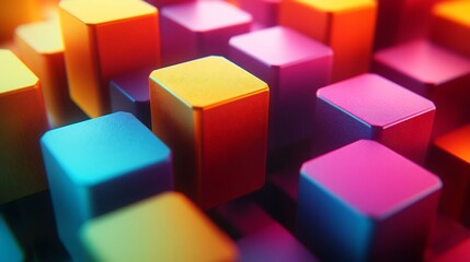 Obraz premium Vibrant colorful cubes shine brightly illuminating a dynamic abstract composition. AI Generated