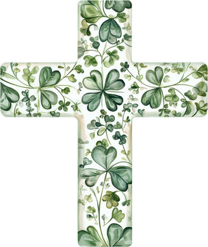Celtic Shamrock Cross with Watercolor Design isolated on a white background  
