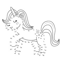 Cute black and white cartoon unicorn on a white background. Children's coloring book.