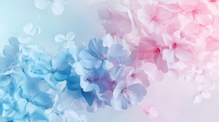 Fototapeta premium Dreamy Floral Arrangement with Pastel Hues: Blue and Pink Blossoms Delight