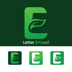 Initial letter E leaf logo design green gradient organic leaf logo