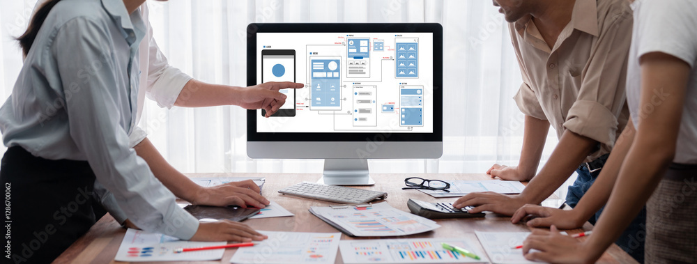 Aufkleber UX UI design process for brisk mobile application and website . Creative prototype of wireframe for professional app developer .