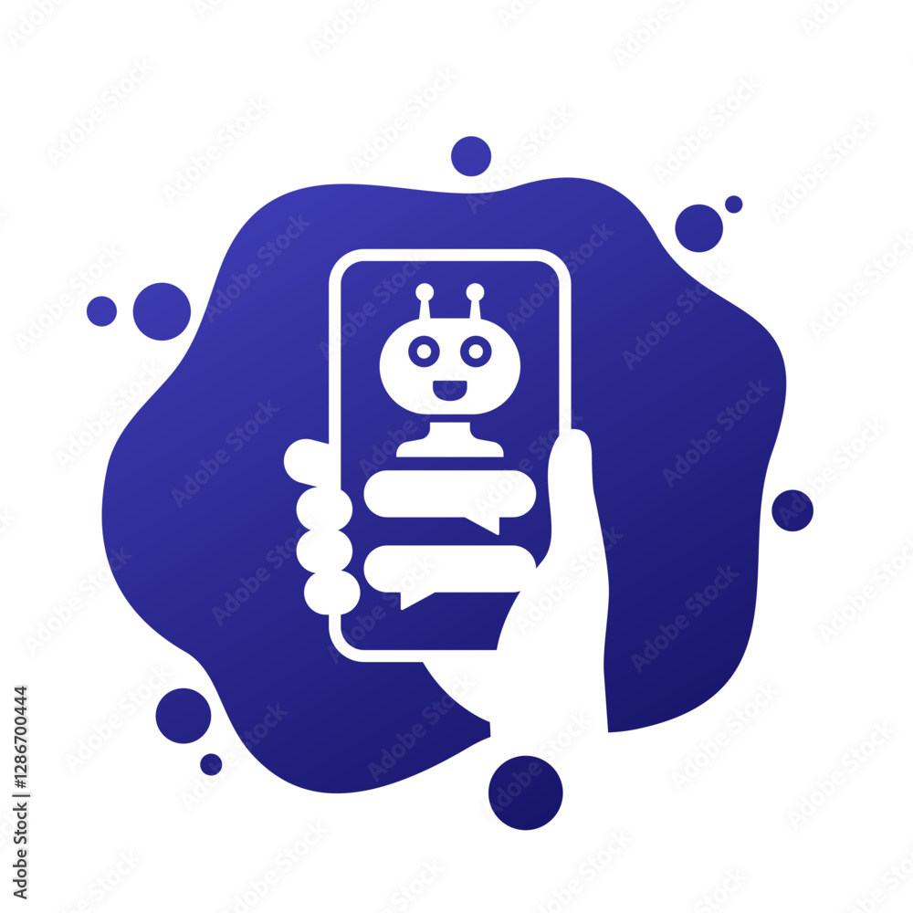 Poster ai assistant app vector icon with phone in hand