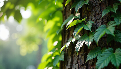 Green Vine on Tree Trunk Natural Growth Tranquil Scene