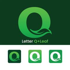 Initial letter Q leaf logo design green gradient organic leaf logo