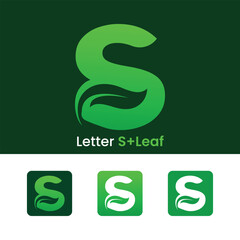 Initial letter S leaf logo design green gradient organic leaf logo