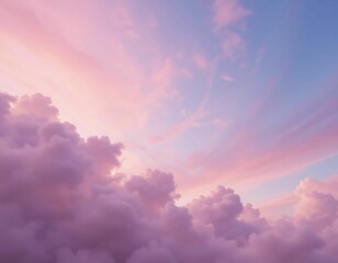 Obraz premium A breathtaking pastel sky with soft pink, purple, and blue hues blending seamlessly Wispy clouds float gently, creating a dreamy and peaceful atmosphere, perfect for backgrounds