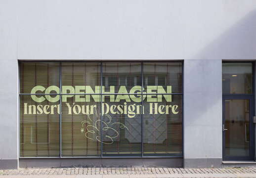 Window mockup to insert your vinyl with transparency in Copenhagen.