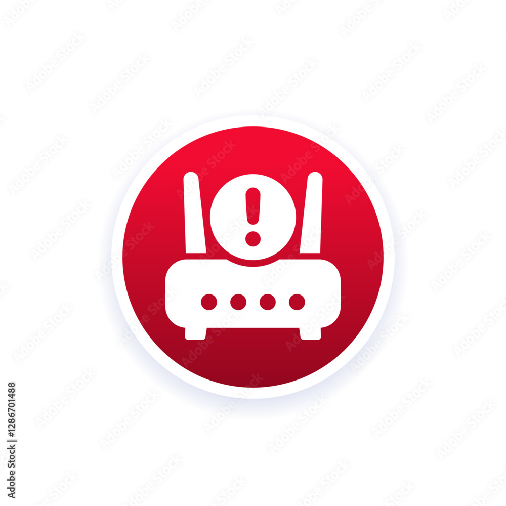 Poster router or modem error round icon, vector