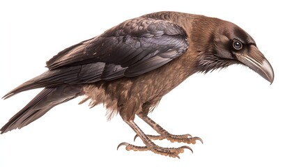 Close-Up Portrait of a Beautiful Black Crow Perched with Intricate Feather Details