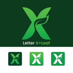 Initial letter X leaf logo design green gradient organic leaf logo