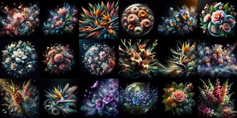 Fototapeta premium Blending of flowers with glass. AI generated illustration