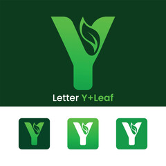 Initial letter Y leaf logo design green gradient organic leaf logo
