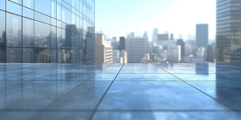 Fototapeta premium A panoramic view showcases a bustling cityscape from the vantage point of a high-rise building, highlighting architectural diversity and urban life.