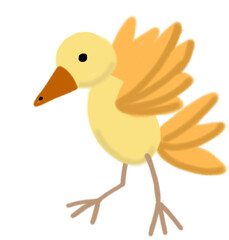A cute cartoon duckling learning to fly, drawn with crayons, filled with bright colors and playful energy, capturing the joy of new beginnings.

