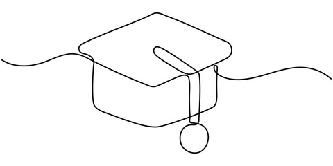 Obraz premium continuous line graduation cap.one line drawing of graduation cap.university graduation sign isolated white background, graduation cap celebrating continuous one line drawing vector illustration. 