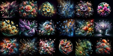 Fototapeta premium Blending of flowers with glass. AI generated illustration