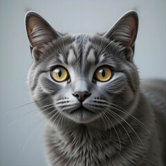 Obraz premium Isolated closeup shot of a gray cat looking into the camera