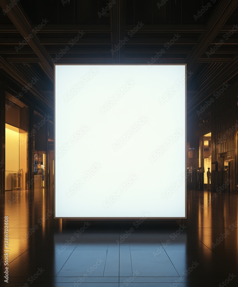 Poster a large white board is illuminated by a ceiling light within an indoor setting, showcasing its clean