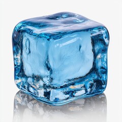 Obraz premium A single blue ice cube highlighting its clear texture and shape in a refreshing and cool context for beverages