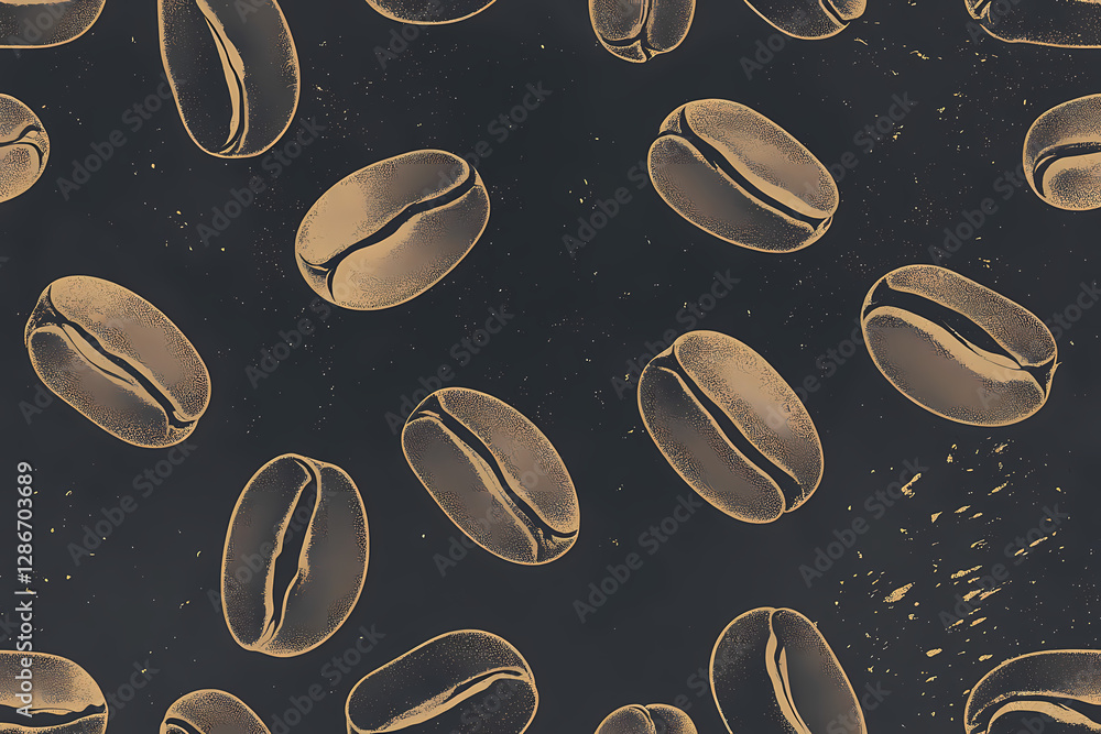 Poster coffee bean pattern: close-up of a detailed pattern of coffee beans scattered artfully across a text